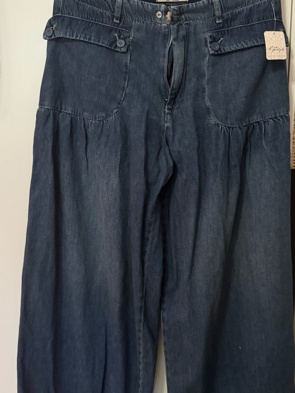 Free People Dark Indigo Wide-Leg Flare Jeans